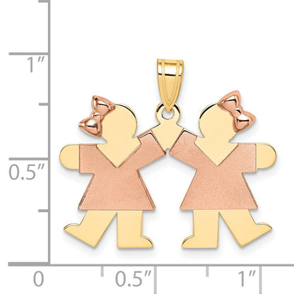 14K Bicolor-Gold Kleiner Gravierbarer Doppel-Mädchen-Charm