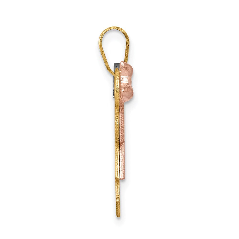 14K Tricolor-Gold Kleiner Charm mit Mädchen links und Junge rechts, gravierbar