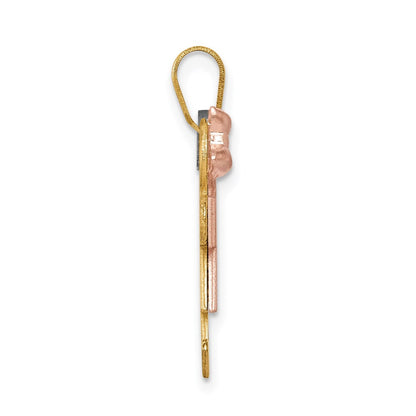 14K Tricolor-Gold Kleiner Charm mit Mädchen links und Junge rechts, gravierbar