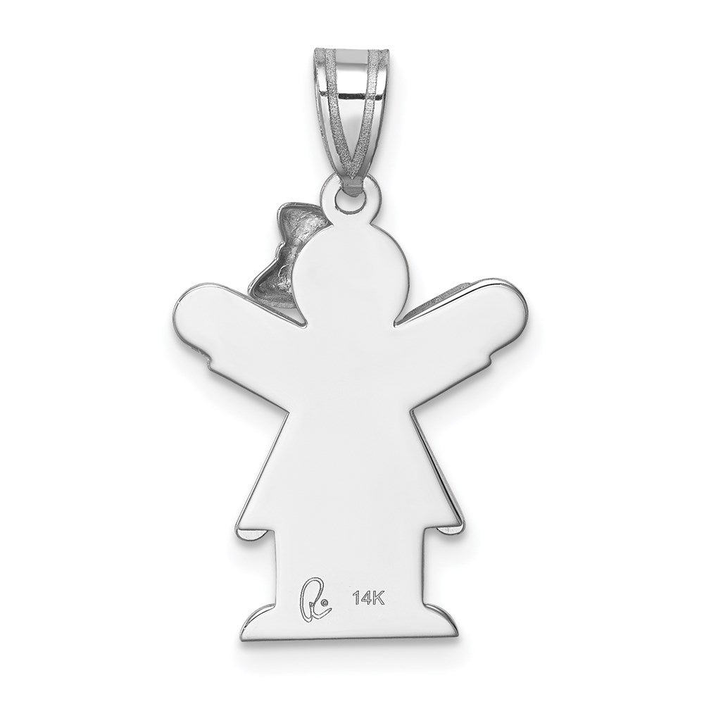 14K Weißgold Kleines Mädchen mit Schleife rechts, gravierbarer Charm