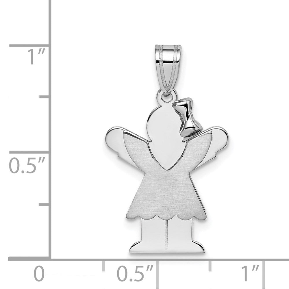 14K Weißgold Kleines Mädchen mit Schleife rechts, gravierbarer Charm