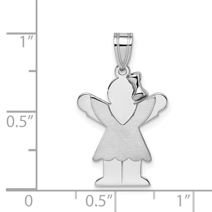 14K Weißgold Kleines Mädchen mit Schleife rechts, gravierbarer Charm