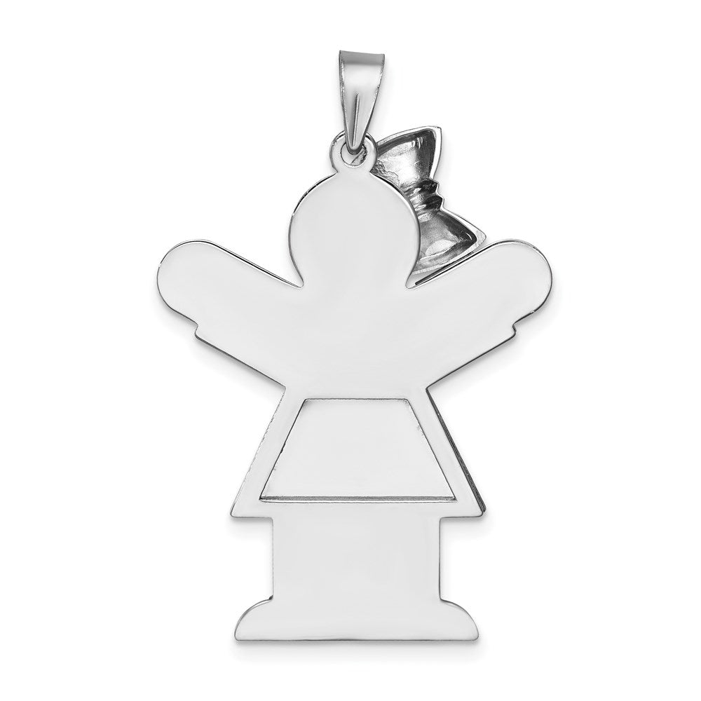 14K Weißgold Großer Gravierbarer Charm „Mädchen mit Schleife" Links