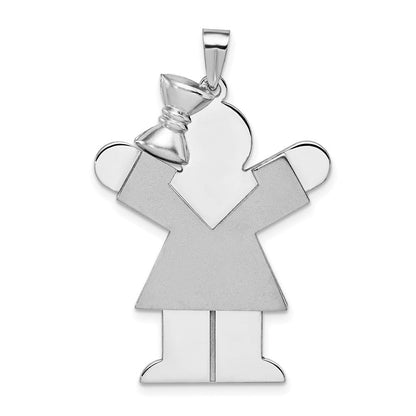 14K Weißgold Großer Gravierbarer Charm „Mädchen mit Schleife" Links