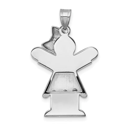 14K Weißgold Mädchen-Charm mit Schleife rechts und Diamant, komplett