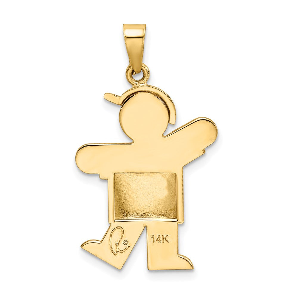 14K Gelbgold Gepolsterter Junge mit Hut auf der linken Seite Gravierbarer Charm