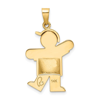 14K Gelbgold Gepolsterter Junge mit Hut auf der linken Seite Gravierbarer Charm