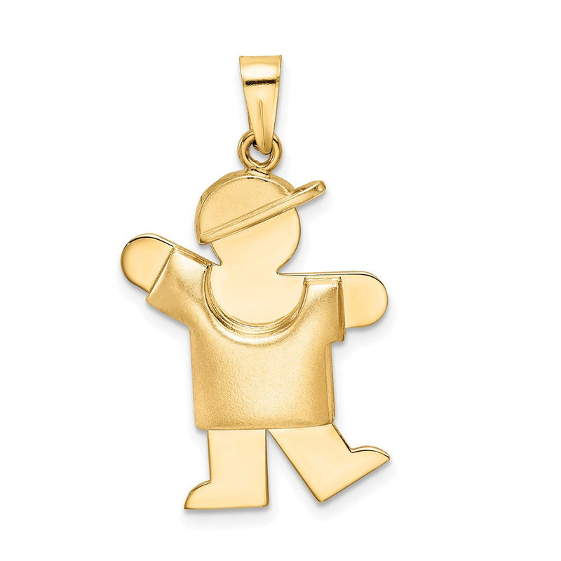14K Gelbgold Gepolsterter Junge mit Hut auf der linken Seite Gravierbarer Charm