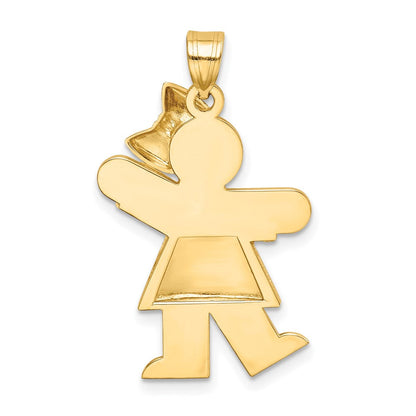 14K Gelbgold Gewölbter Mädchen-Charm mit Schleife Rechts, Gravierbar