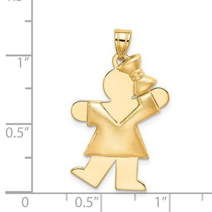 14K Gelbgold Gewölbter Mädchen-Charm mit Schleife Rechts, Gravierbar