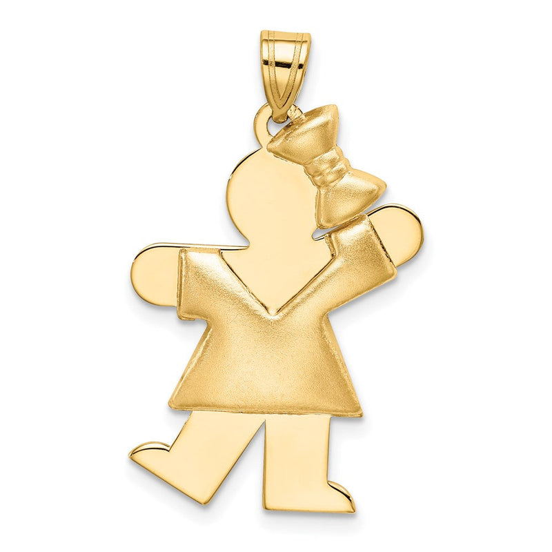 14K Gelbgold Gewölbter Mädchen-Charm mit Schleife Rechts, Gravierbar