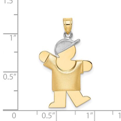 14K Zweifarbiges Gold Gewölbter Junge mit Hut nach links Gravierbarer Charm