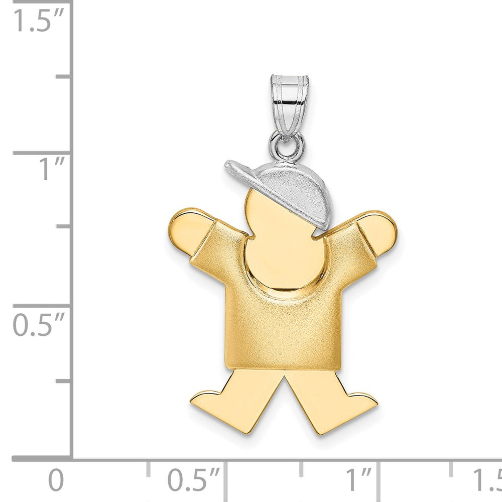 14K Bicolor Gold Gravierbarer Charm „Aufgeblasener Junge mit Hut nach rechts“