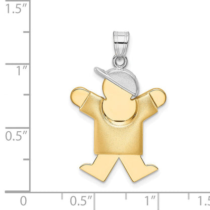 14K Bicolor Gold Gravierbarer Charm „Aufgeblasener Junge mit Hut nach rechts“