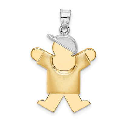 14K Bicolor Gold Gravierbarer Charm „Aufgeblasener Junge mit Hut nach rechts“