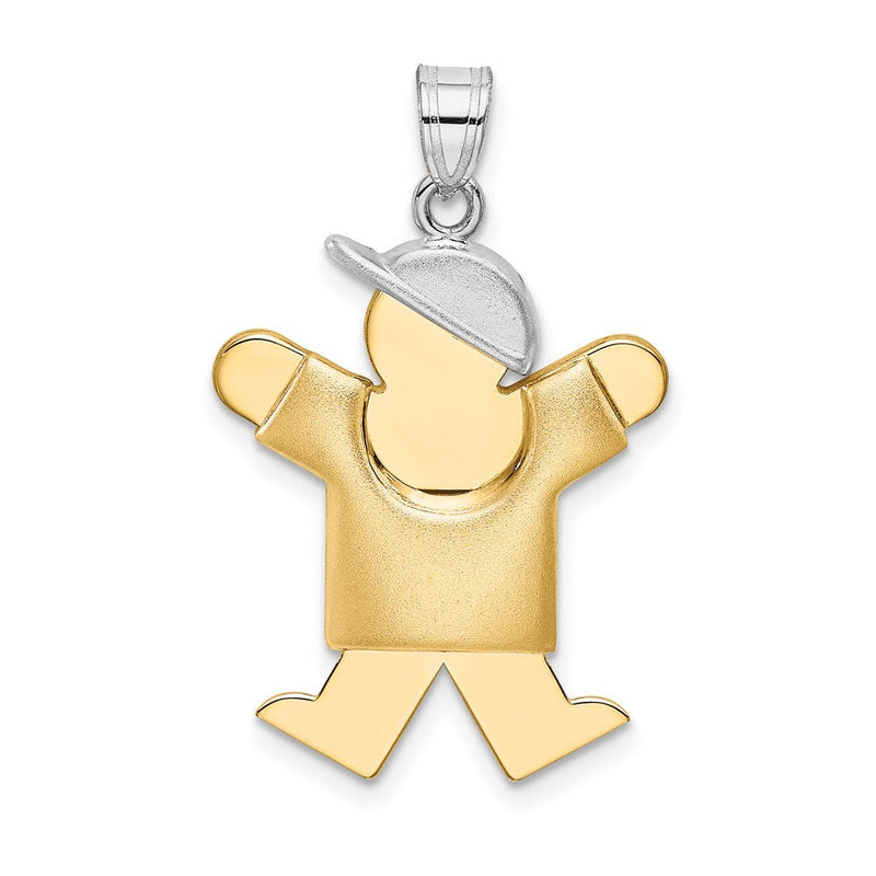 14K Bicolor Gold Gravierbarer Charm „Aufgeblasener Junge mit Hut nach rechts“