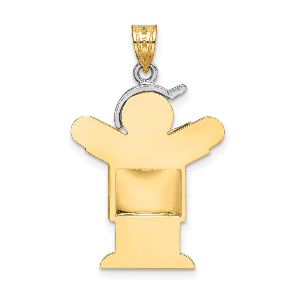 14K Bicolorgold Gewölbter Junge mit Hut nach rechts, gravierbarer Charm