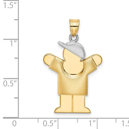 14K Bicolorgold Gewölbter Junge mit Hut nach rechts, gravierbarer Charm