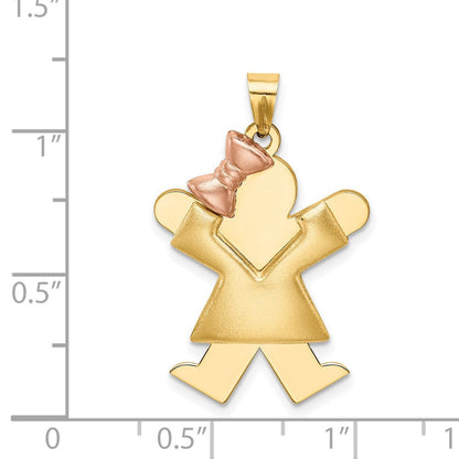 14K Bicolor-Gold Geprägter Anhänger "Mädchen mit Schleife links", gravierbar