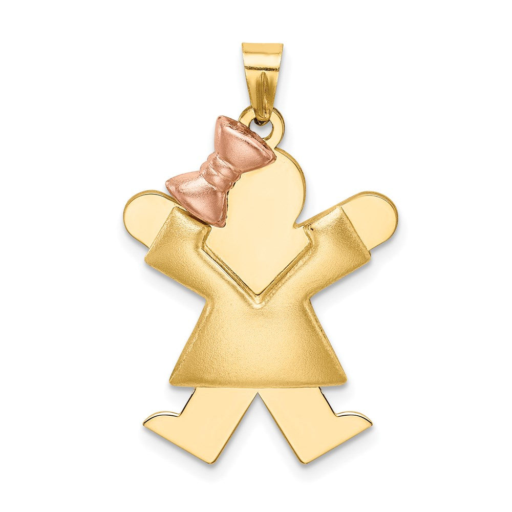 14K Bicolor-Gold Geprägter Anhänger "Mädchen mit Schleife links", gravierbar
