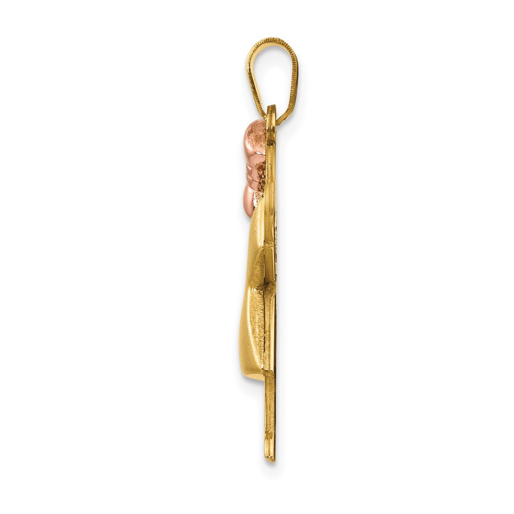 14K Bicolor Gold geprägter Charm „Mädchen mit Schleife links“, gravierbar
