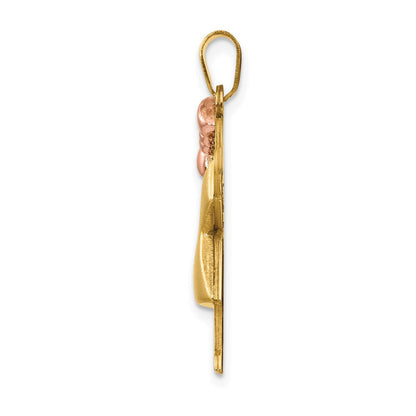 14K Bicolor Gold geprägter Charm „Mädchen mit Schleife links“, gravierbar