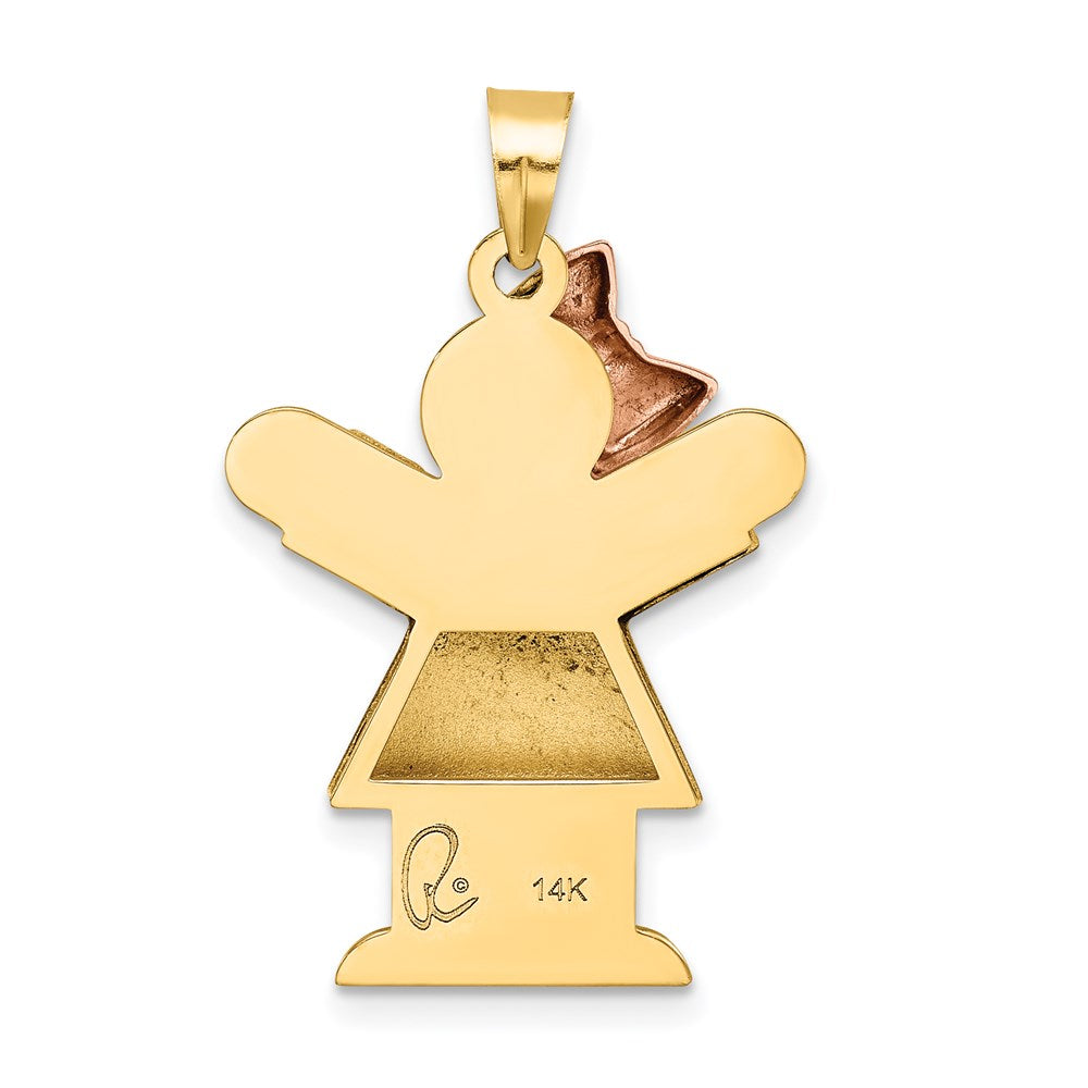 14K Bicolor Gold geprägter Charm „Mädchen mit Schleife links“, gravierbar