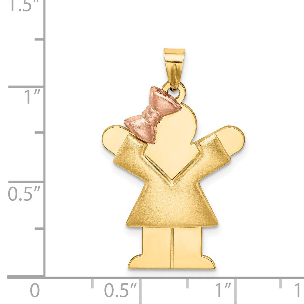 14K Bicolor Gold geprägter Charm „Mädchen mit Schleife links“, gravierbar