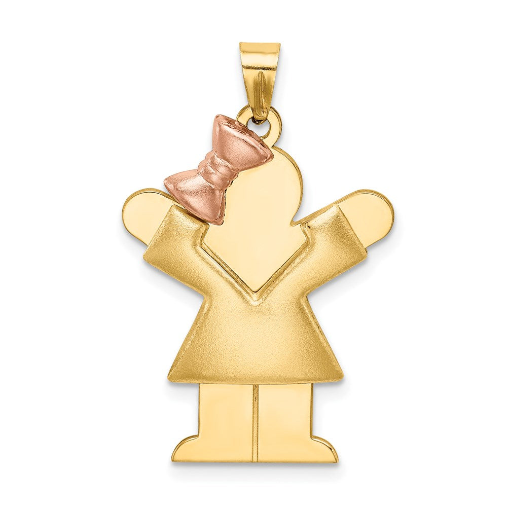 14K Bicolor Gold geprägter Charm „Mädchen mit Schleife links“, gravierbar