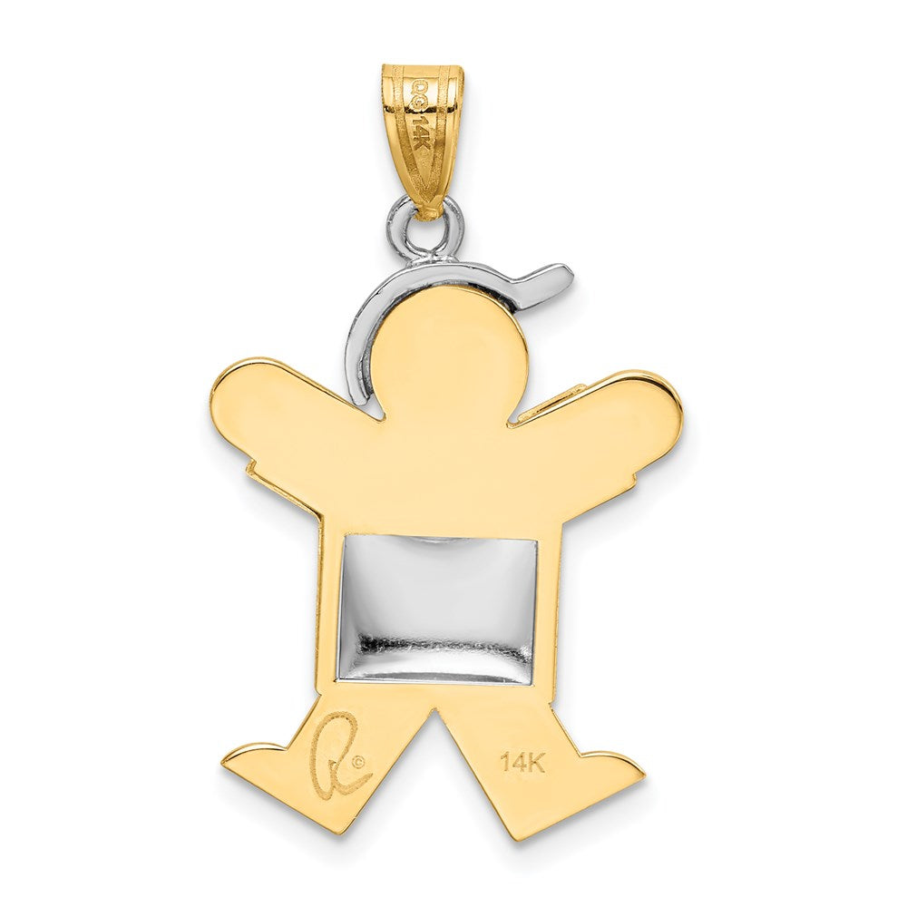 14K Bicolor Gold gewölbter Junge mit Hut nach rechts, gravierbarer Charm