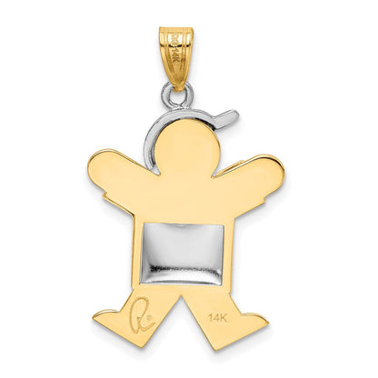 14K Bicolor Gold gewölbter Junge mit Hut nach rechts, gravierbarer Charm