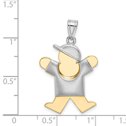 14K Bicolor Gold gewölbter Junge mit Hut nach rechts, gravierbarer Charm