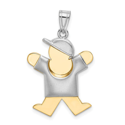 14K Bicolor Gold gewölbter Junge mit Hut nach rechts, gravierbarer Charm