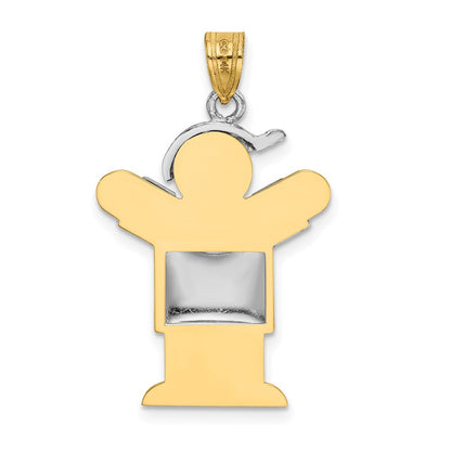 14 Karat Bicolor Gold Gravierbarer Charm „Aufgeblasener Junge mit Hut nach rechts