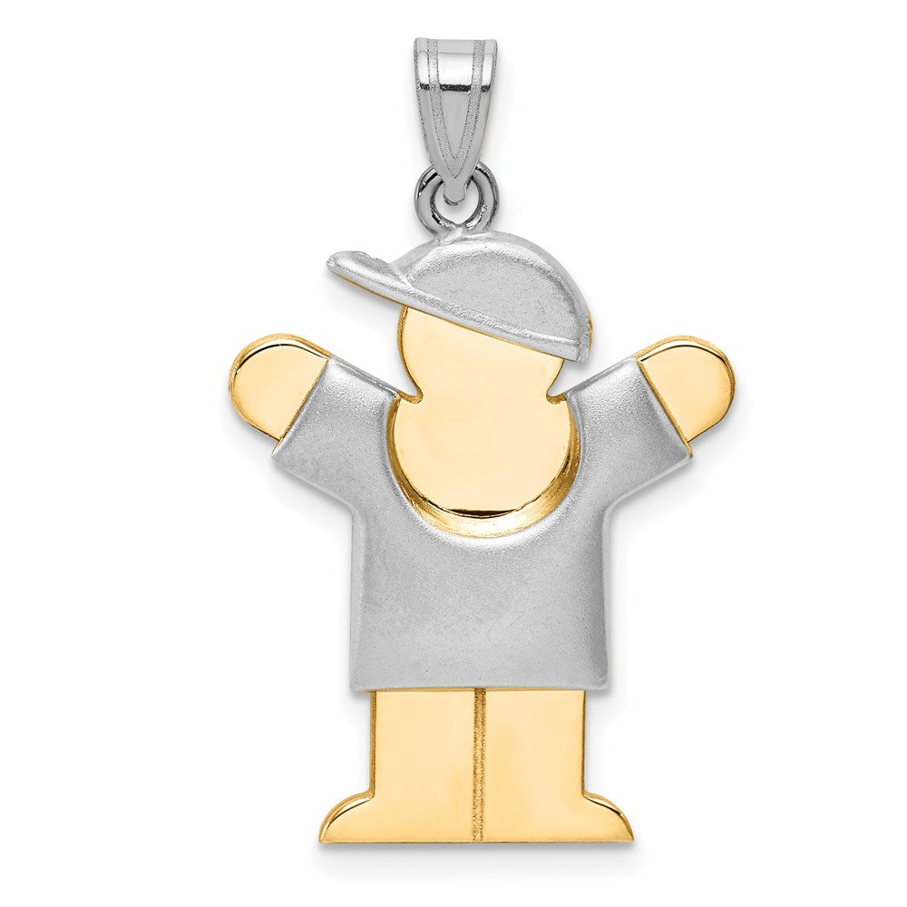 14 Karat Bicolor Gold Gravierbarer Charm „Aufgeblasener Junge mit Hut nach rechts