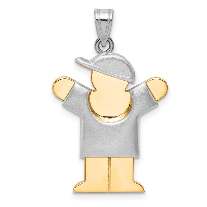 14 Karat Bicolor Gold Gravierbarer Charm „Aufgeblasener Junge mit Hut nach rechts