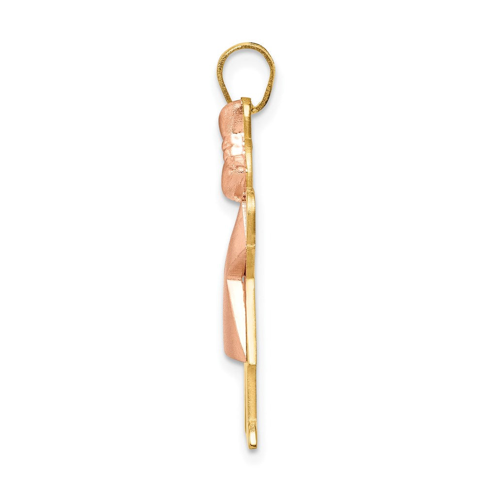 14K Bicolor-Gold Bicolor-Gold gewölbter Charm „Mädchen mit Schleife rechts” gravierbar