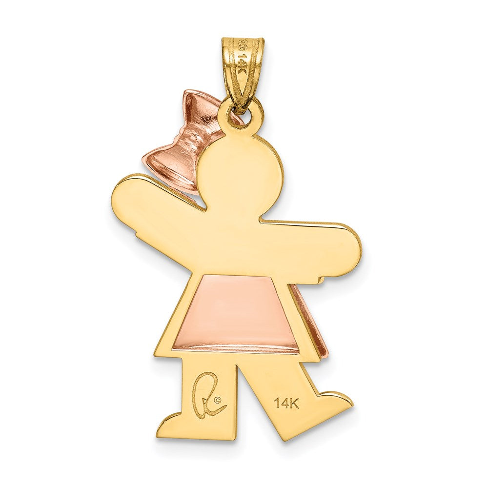 14K Bicolor-Gold Bicolor-Gold gewölbter Charm „Mädchen mit Schleife rechts” gravierbar