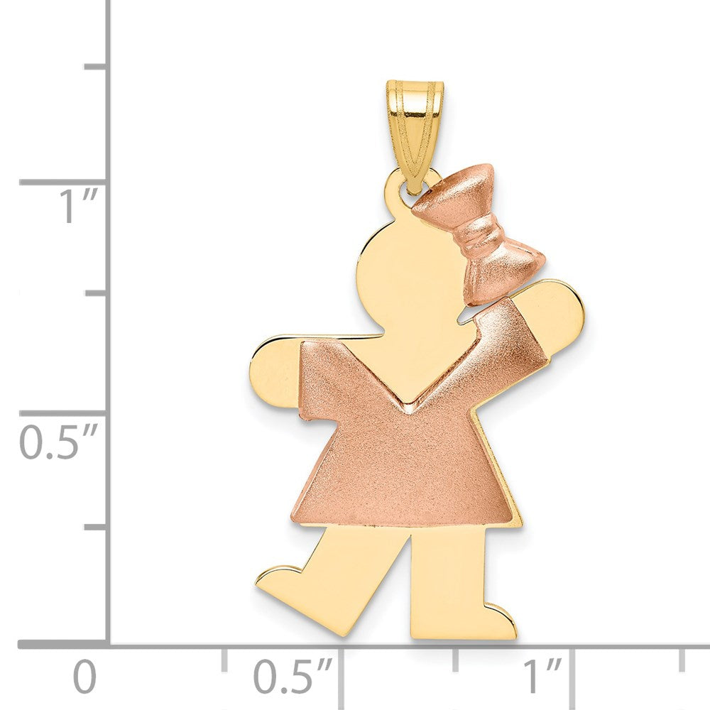14K Bicolor-Gold Bicolor-Gold gewölbter Charm „Mädchen mit Schleife rechts” gravierbar