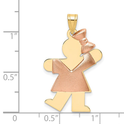 14K Bicolor-Gold Bicolor-Gold gewölbter Charm „Mädchen mit Schleife rechts” gravierbar