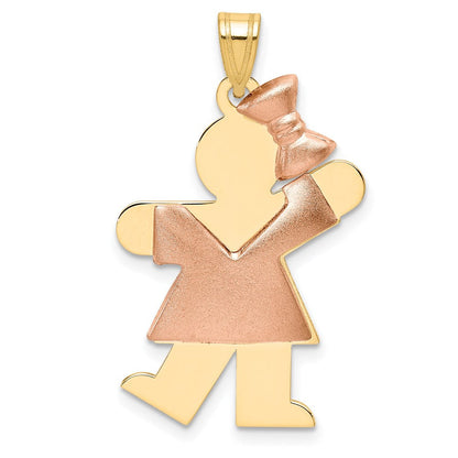 14K Bicolor-Gold Bicolor-Gold gewölbter Charm „Mädchen mit Schleife rechts” gravierbar