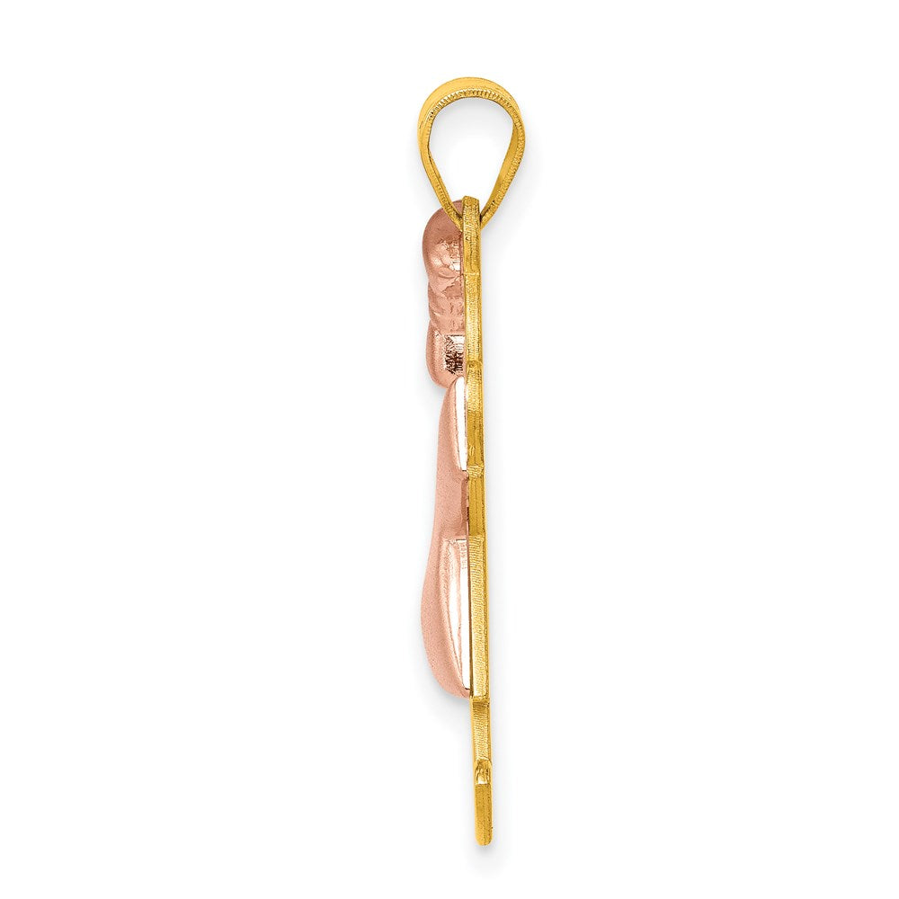14K Bicolorgold Charm „Gewölbtes Mädchen mit Schleife links", gravierbar