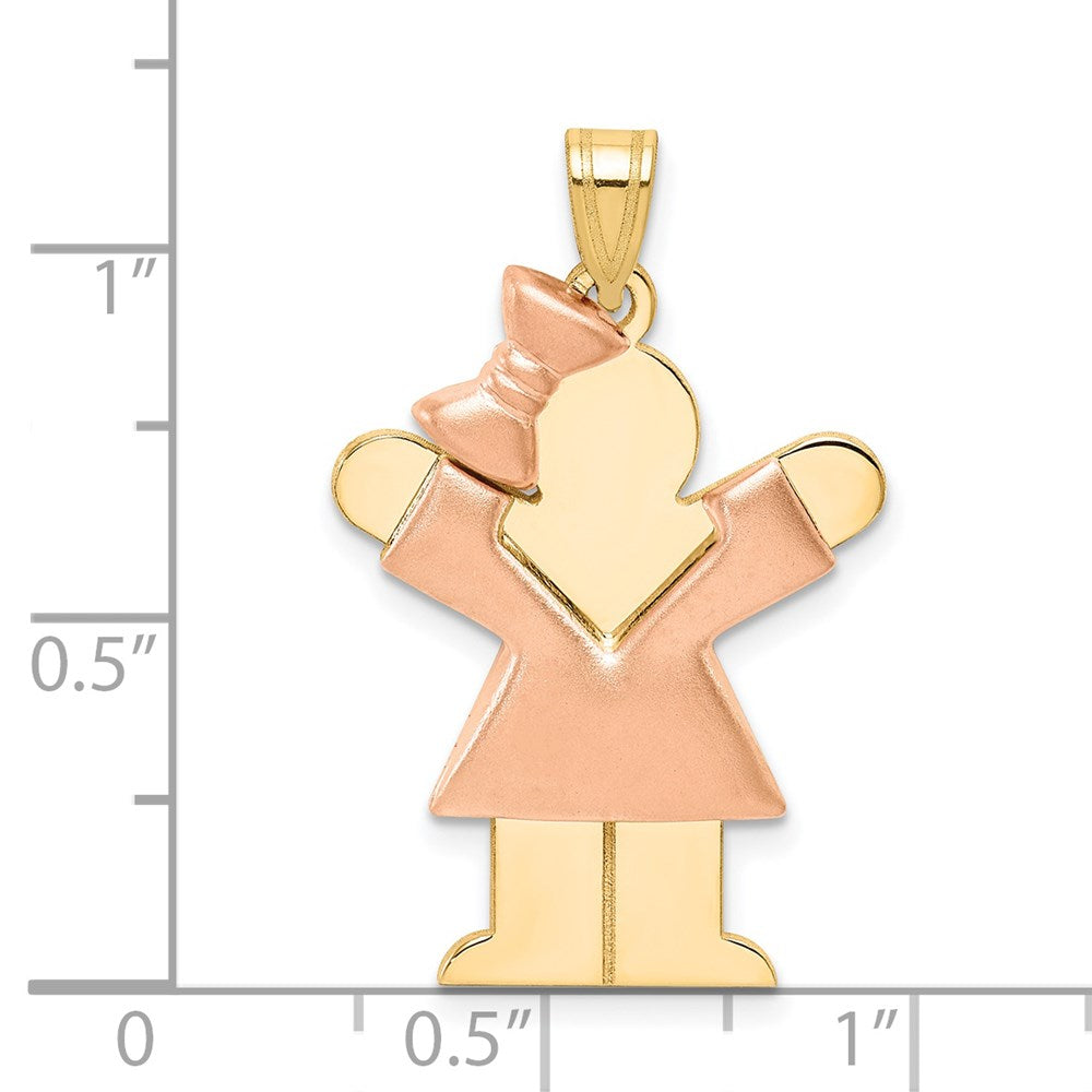 14K Bicolor-Gold geprägter Anhänger "Mädchen mit Schleife links" gravierbar