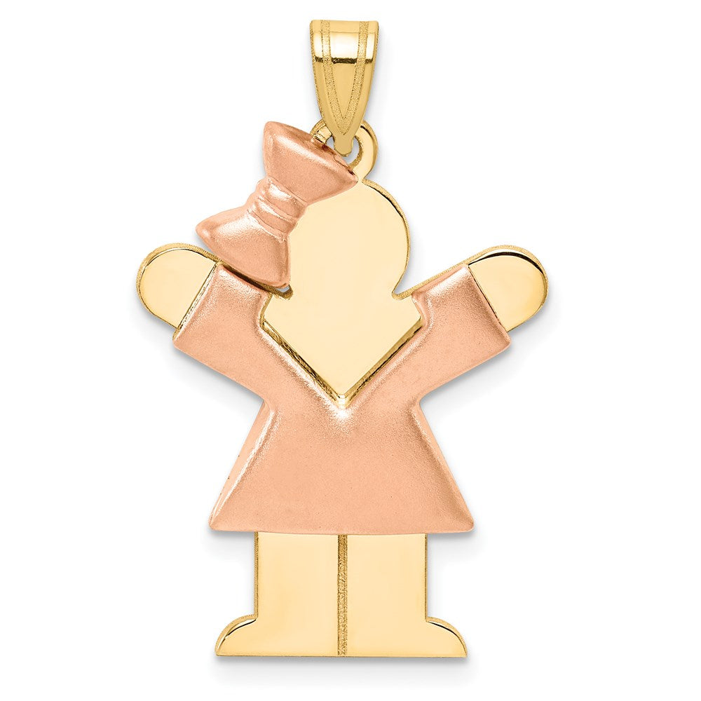 14K Bicolor-Gold geprägter Anhänger "Mädchen mit Schleife links" gravierbar
