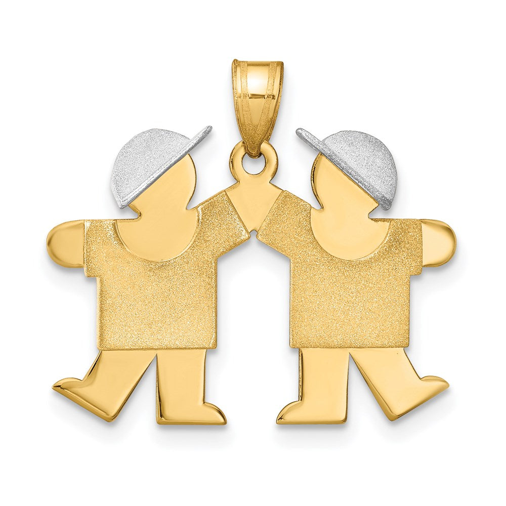 14K Bicolor-Gold Kleiner Doppel-Charm für Jungen, gravierbar