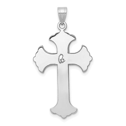 14-Karat-Weißgold-Kreuzanhänger mit Fleur-de-Lis-Motiv
