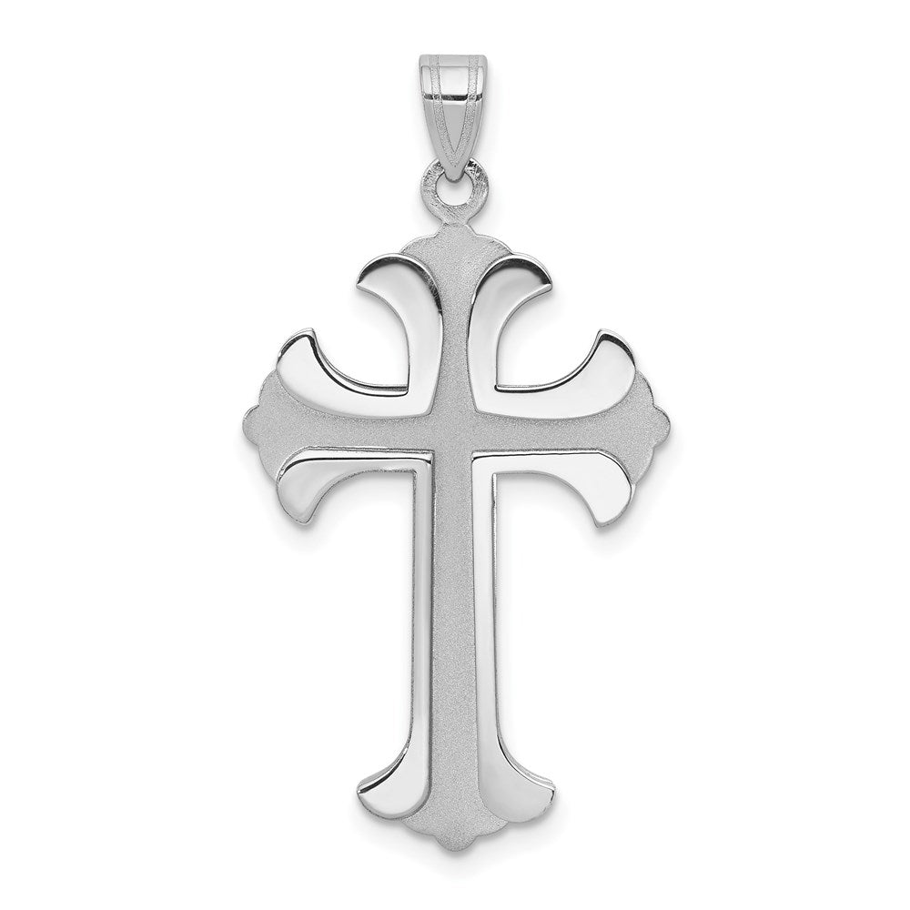 14-Karat-Weißgold-Kreuzanhänger mit Fleur-de-Lis-Motiv