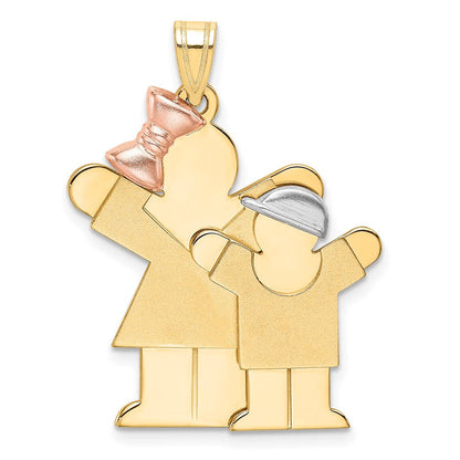 14K Tricolor Gold Große-Schwester-und-kleiner-Bruder-Gravurcharm