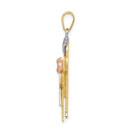 14K Tricolor-Gold Charm „Großer Junge und kleines Mädchen" gravierbar