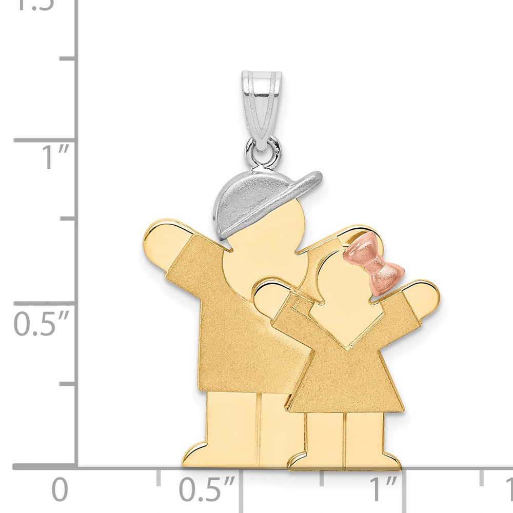 14K Tricolor-Gold Charm „Großer Junge und kleines Mädchen" gravierbar